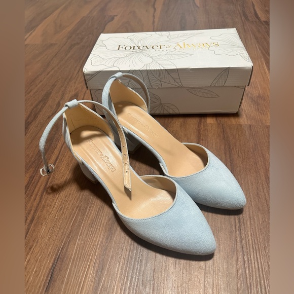 Forever and Always Shoes - Elegant Forever and Always Marcelle Light Baby Blue Heels with Ankle Strap